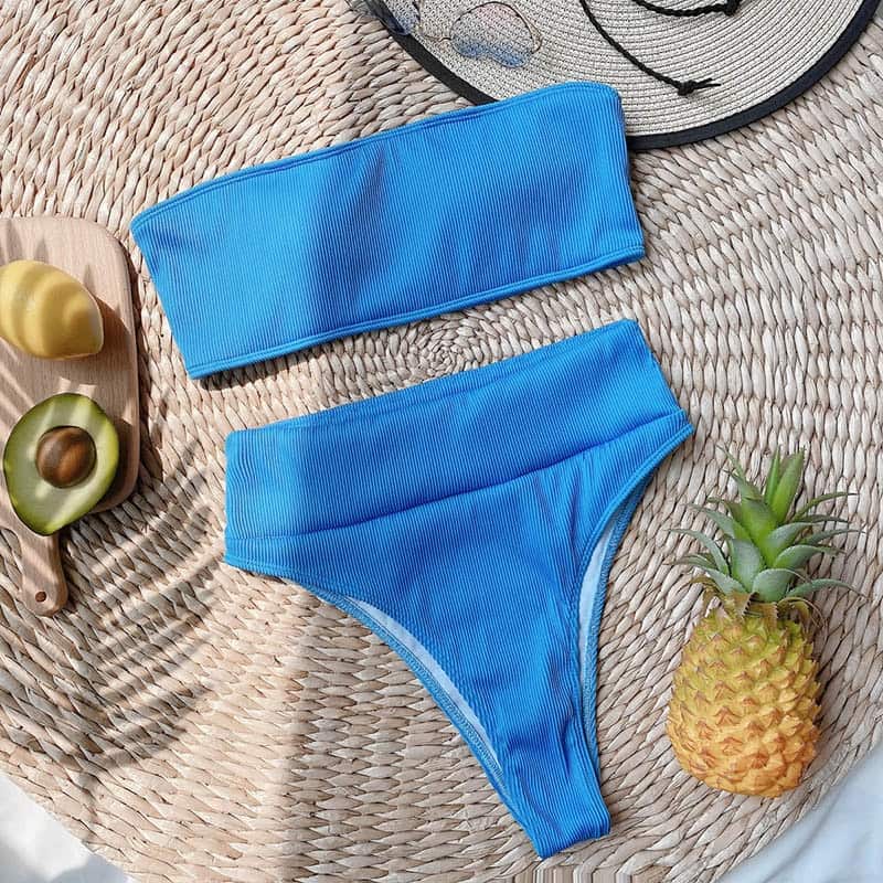 INGAGA-Bikinis de cintura alta de banda para mujer, traje de baño negro sin tirantes, Bikini de corte alto, ropa de playa 2021