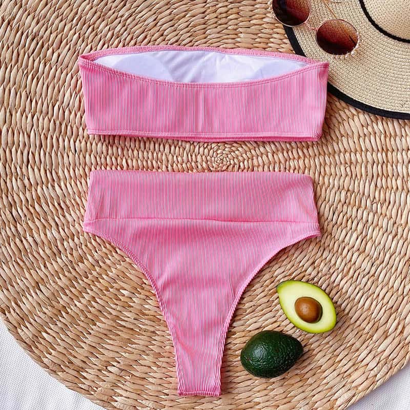 INGAGA-Bikinis de cintura alta de banda para mujer, traje de baño negro sin tirantes, Bikini de corte alto, ropa de playa 2021