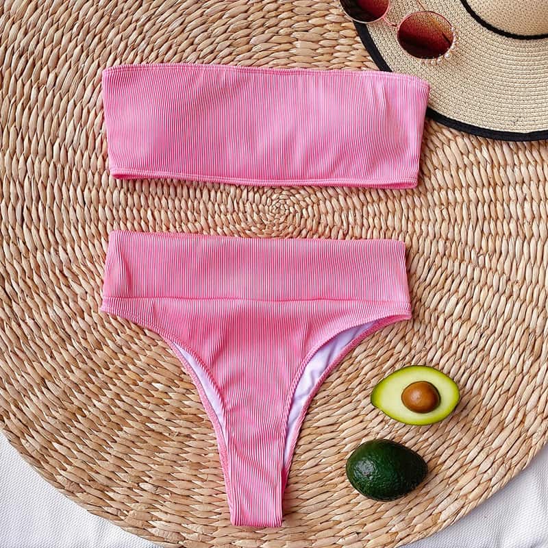 INGAGA-Bikinis de cintura alta de banda para mujer, traje de baño negro sin tirantes, Bikini de corte alto, ropa de playa 2021