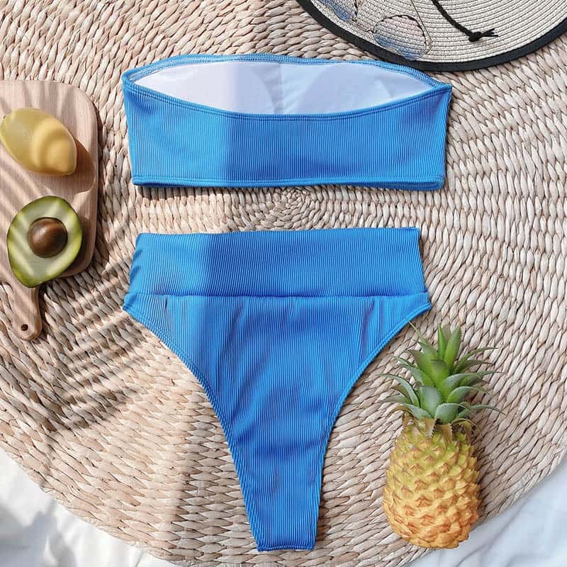 INGAGA-Bikinis de cintura alta de banda para mujer, traje de baño negro sin tirantes, Bikini de corte alto, ropa de playa 2021