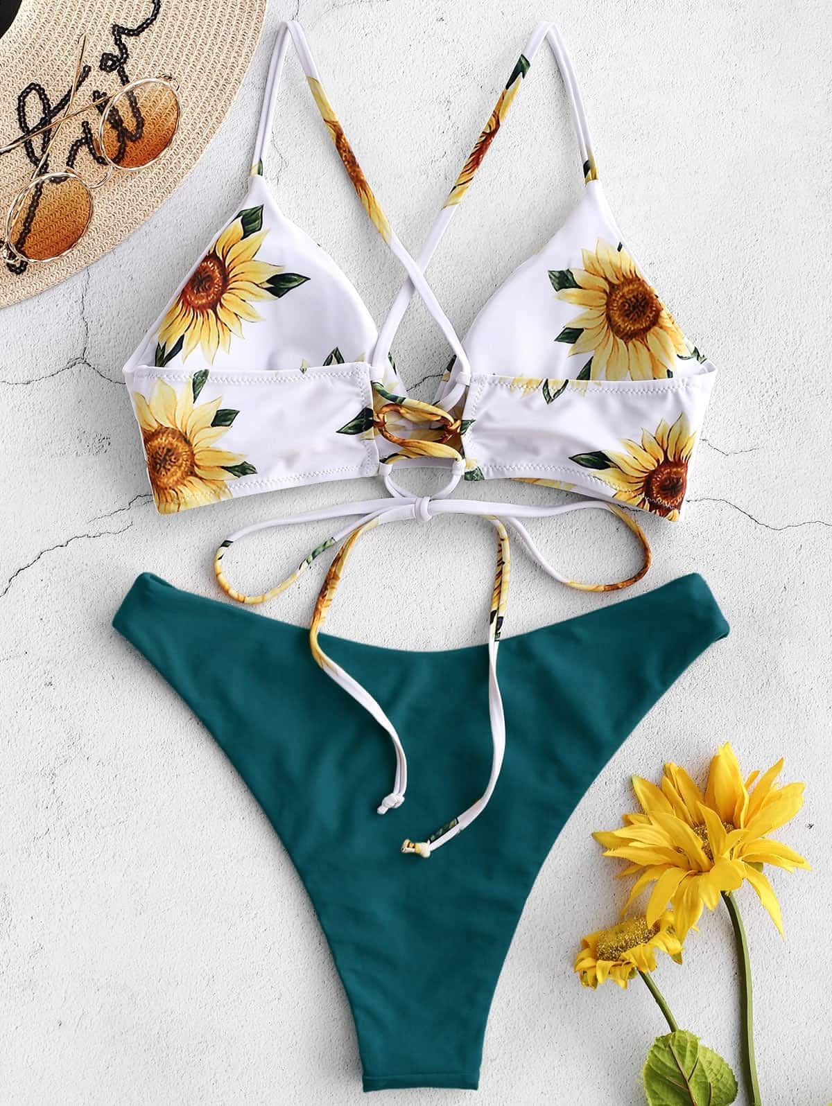 Conjunto de Bikini con estampado de girasoles para Mujer, ropa de baño Sexy, bañador con relleno de realce, traje de baño de estilo vendaje, Bikini 2021