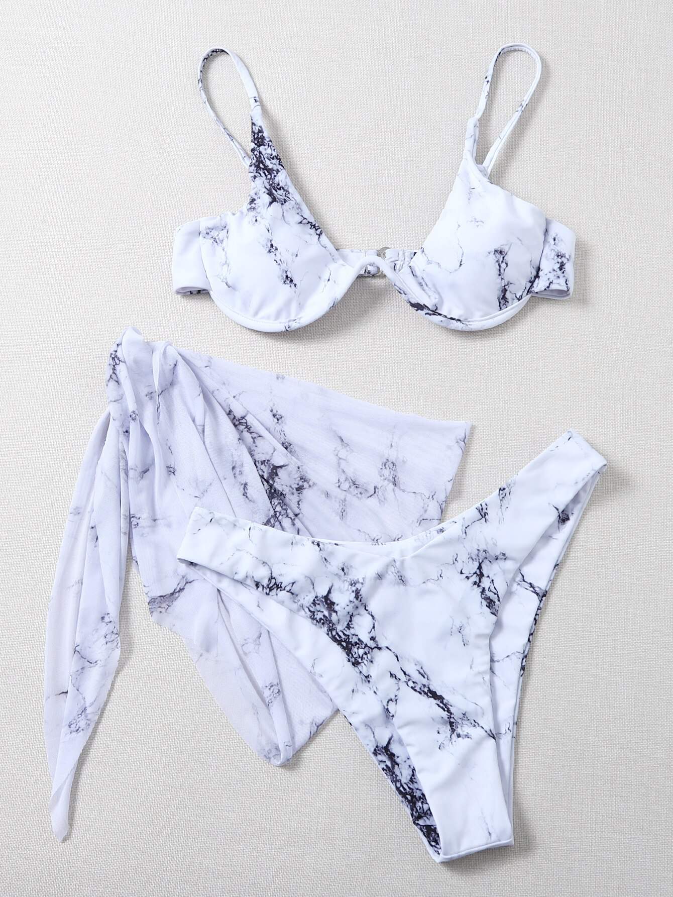 Sexy estampado de mármol Bikini 2021 mujeres sujetador con aros 3 pieza traje de baño brasileño traje de baño para playa trajes de baño traje